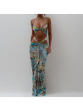 Elegant Leopard Backless Lace-Up Maxi Dress