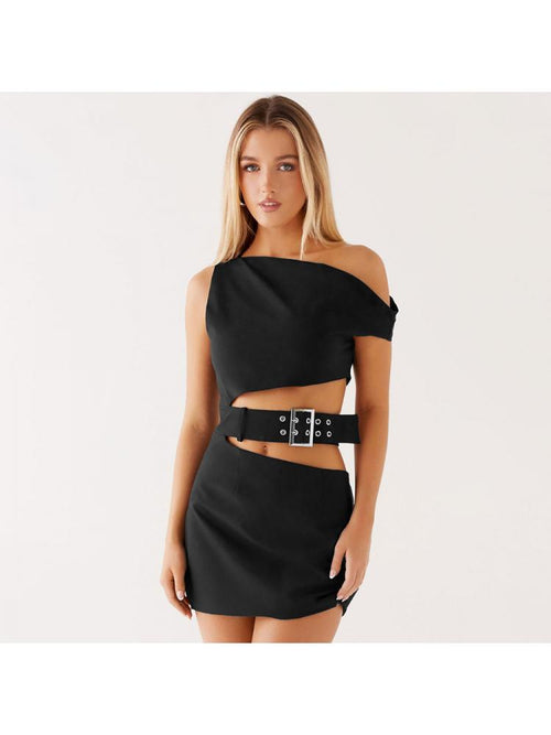Belted One Shoulder Mini Party Dress