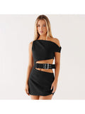 Belted One Shoulder Mini Party Dress