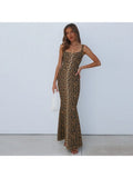 Leopard Print Sleeveless Fitted Maxi Dress
