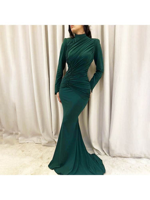 Ruched High Neck Slit Maxi Dress