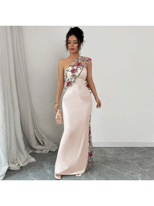 Floral One Shoulder Fitted Maxi Dress
