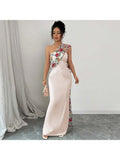 Floral One Shoulder Fitted Maxi Dress