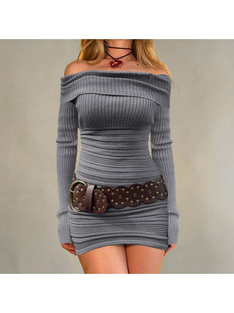 Ribbed Off Shoulder Sheath Mini Dress