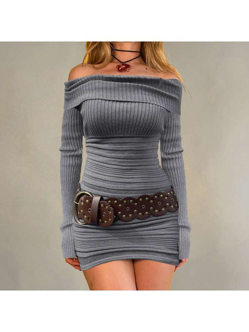 Ribbed Off Shoulder Sheath Mini Dress