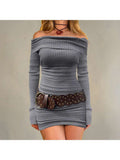 Ribbed Off Shoulder Sheath Mini Dress