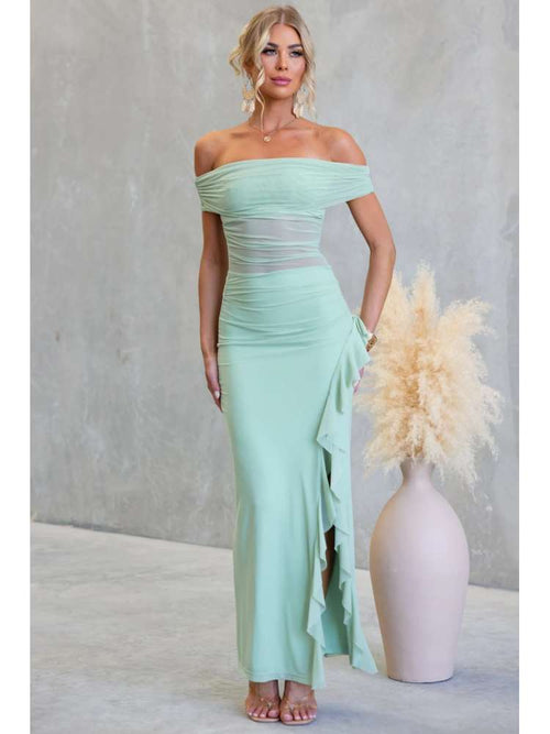 Ruffled Mesh See-Through Sleeveless Dress