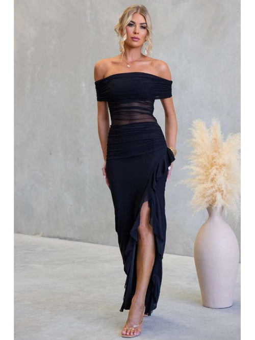 Ruffled Mesh See-Through Sleeveless Dress