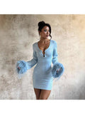 Sequin Deep V Neck Long Sleeve Mini Dress
