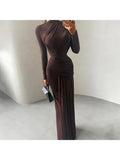 Long Sleeve Fitted Ruched Maxi Dress