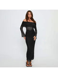 Sheer Mesh Off Shoulder Evening Maxi Dress