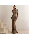 Leopard Print High Neck Backless Maxi Dress