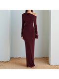 One Shoulder A-Line Long Sleeve Maxi Dress