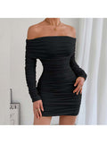 Off Shoulder Ruched Bodycon Mini Dress