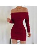Off Shoulder Ruched Bodycon Mini Dress