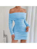 Off Shoulder Ruched Bodycon Mini Dress