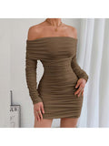 Off Shoulder Ruched Bodycon Mini Dress