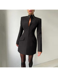 Long Sleeve Button Bodycon Mini Dress