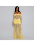 Sheer Lace Off Shoulder Maxi Dress