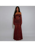 Sheer Lace Off Shoulder Maxi Dress